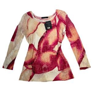 ZOZO Women’s M Hand Printed Pink Cream Open Knit Sweater Tunic NWT $148
